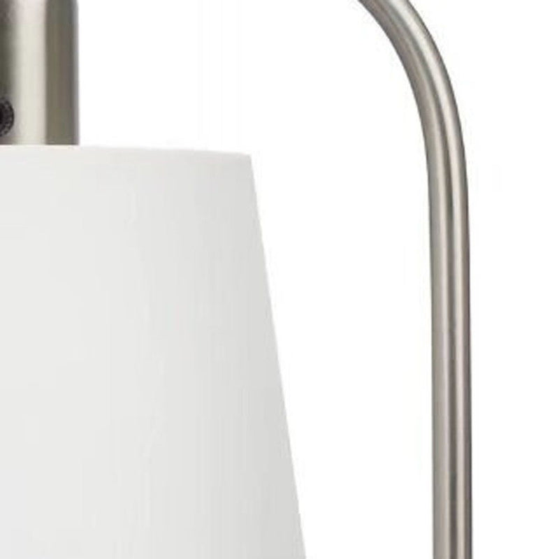 Metal Round USB Table Lamp With White Empire Shade - Nickel