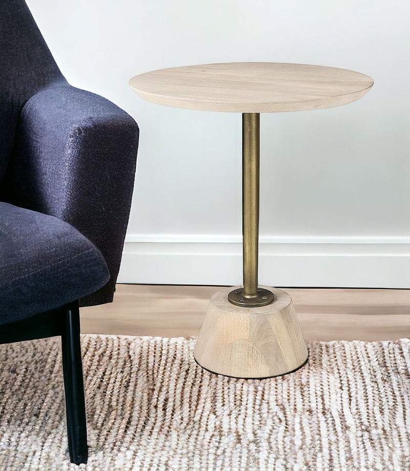 Solid And Manufactured Wood Round End Table - Beige