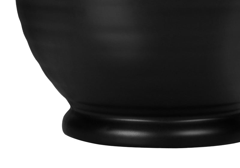 Ceramic Round Table Lamp With Ivory Drum Shade - Black