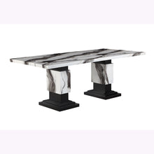 Load image into Gallery viewer, 82" Faux Marble And Wood Double Pedestal Base Dining Table - Black
