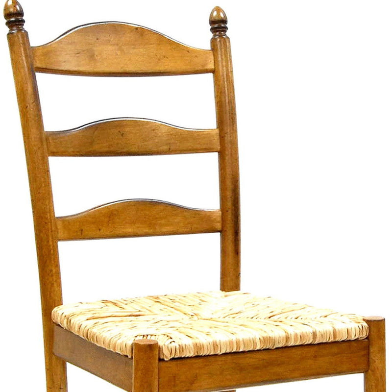 Straw And Wood Ladder Back Dining Side Chair - Brown