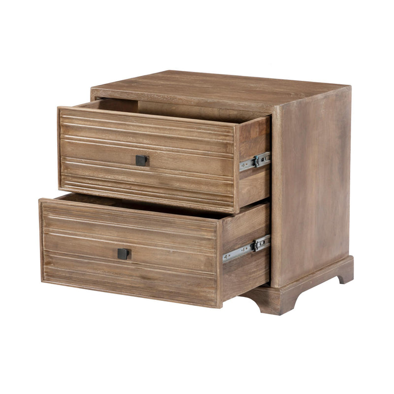 Solid Wood Distressed Two Drawer Nightstand - Light Brown