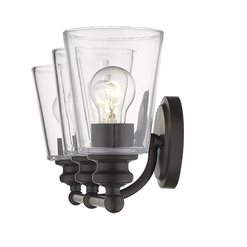 Three Light Glass Shade Wall Sconce - Antique Bronze