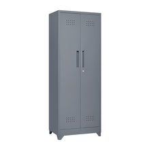 Load image into Gallery viewer, Heavy Duty Storage Cabinet With Locking Doors, Hanging Rod &amp; Shelves, Broom Closet - Gray
