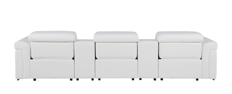 Top Grain Leather Reclining Metal USB Sofa (720369) - White