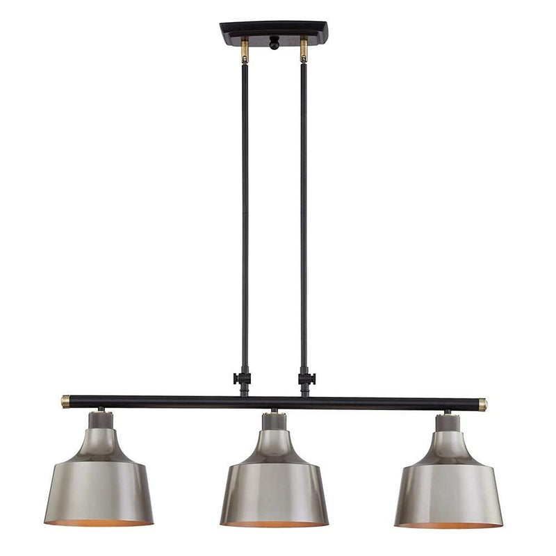 Kitchen Island Three Light Metal Dimmable Chandelier With Shades - Black / Gray