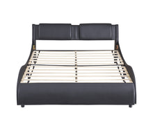 Load image into Gallery viewer, Queen Size Upholstered Faux Leather Platform Bed with LED Light Bed Frame with Slatted - Black
