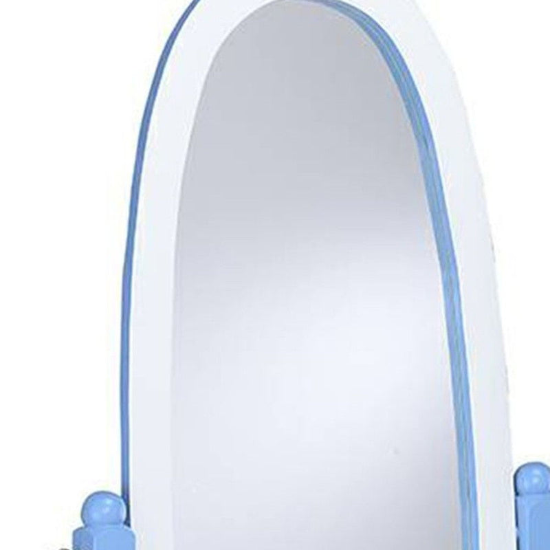 Solid Wood Oval Freestanding Framed Cheval Mirror - Blue And White