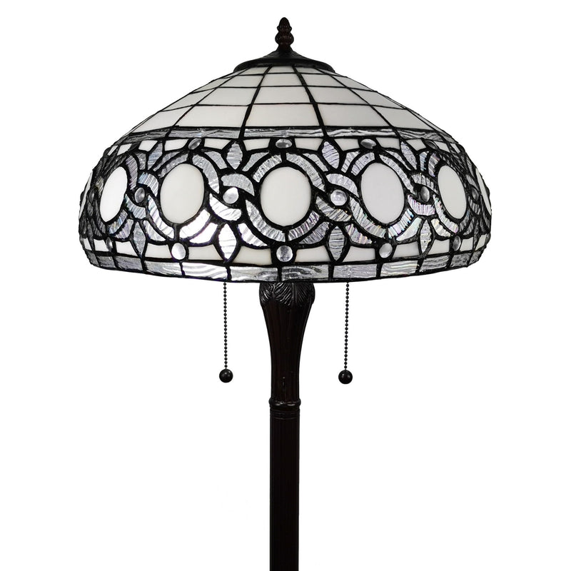 63" Two Light Traditional Shaped Floor Lamp With White Stained Glass Bowl Shade - Brown