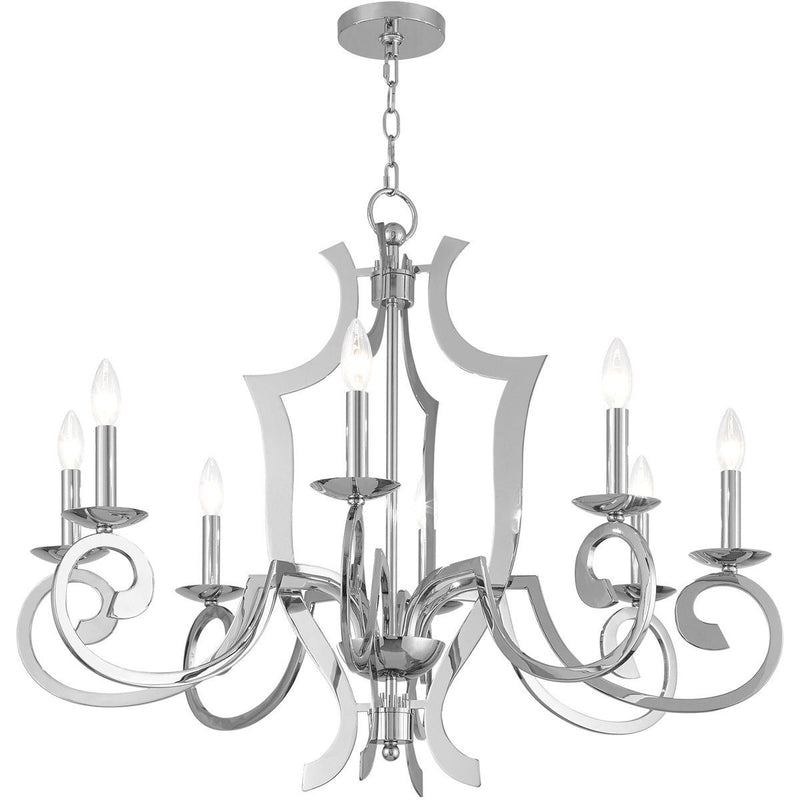 28'' Eight Light Dimmable Chandelier With Shades - Silver