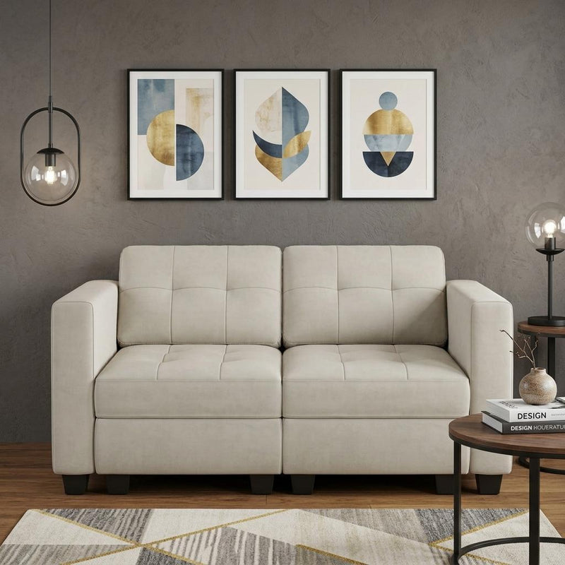 Velvet Modular Loveseat With Storage - Beige And Black