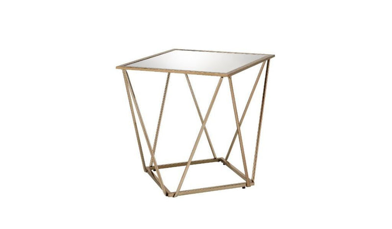 Glass And Metal Square Mirrored End Table - Champagne And Silver