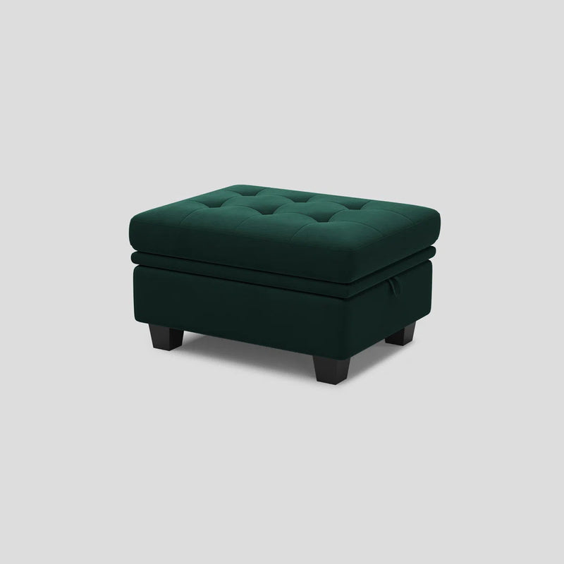 Velvet Tufted Storage Ottoman (714388) - Green / Black