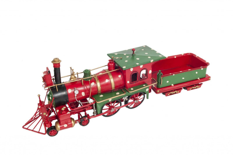 Handmade Tin Christmas Train Model - Red / Green
