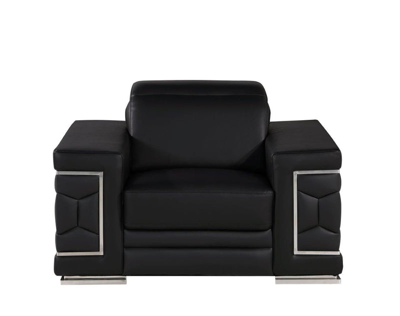 Genuine Leather Club Chair - Black And Silver