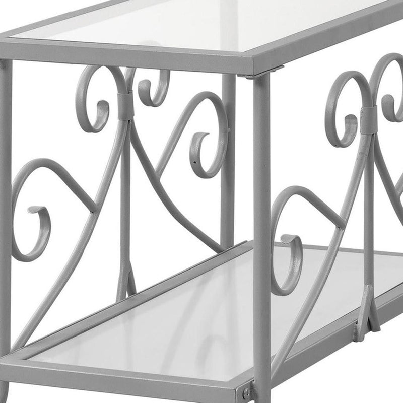 22" Metal And Tempe Glass End Table With Shelf - Silver And Clear