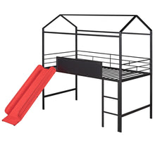 Load image into Gallery viewer, Twin Metal Loft Bed With Slide And 2 Sided Writable Wooden Board - Black
