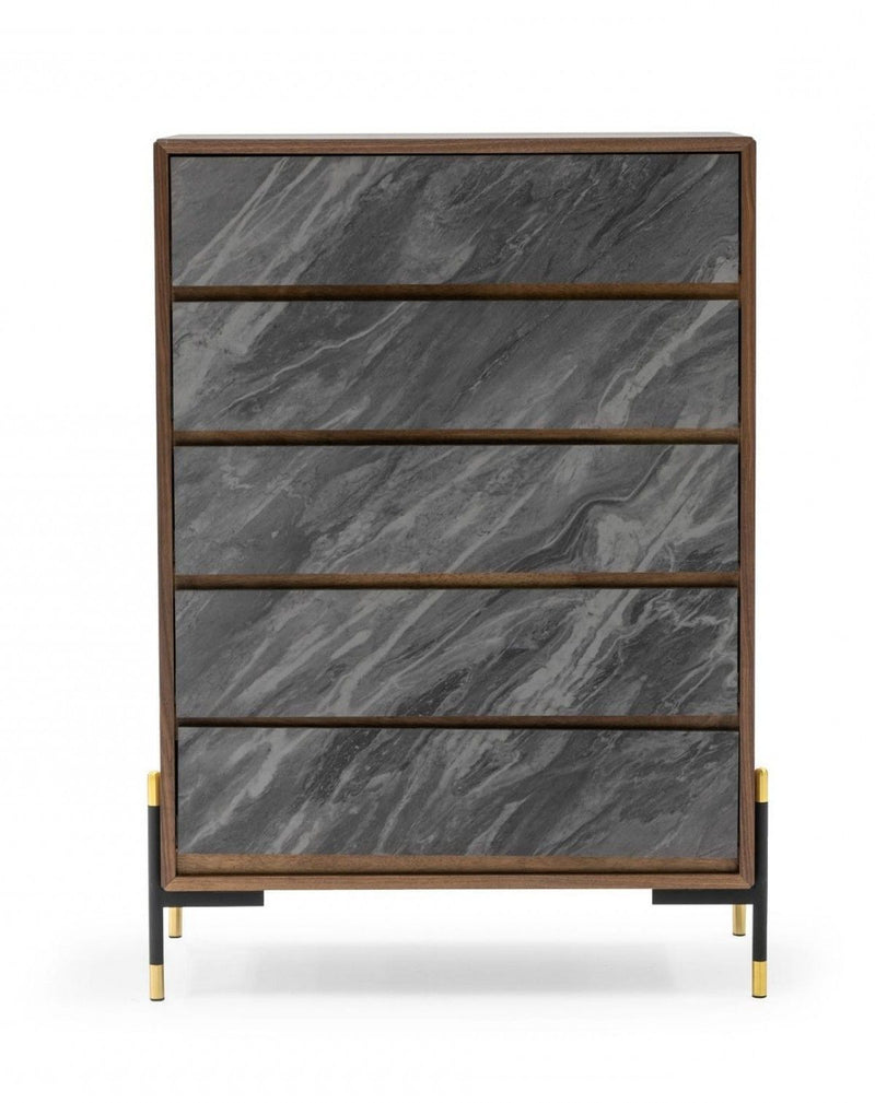 Five Drawer Chest - Walnut And Gray