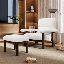 Load image into Gallery viewer, Modern Accent Chair With Ottoman, Mid Century Lounge Chair With Footrest, Comfy Fabric Armchair Upholstered Set With Solid Wood Frame For Living Room - White
