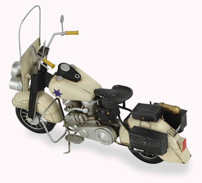 Hand Painted Early 1900's Police Motorcycle Model Model Motorcycle - Cream