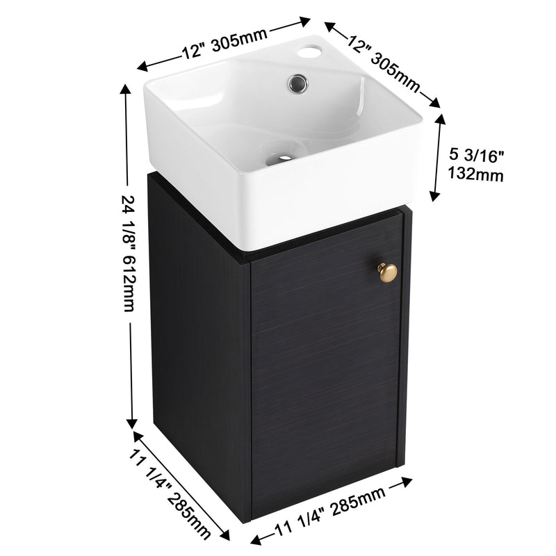Compact Bathroom Vanity With Sink, Soft Close Door - Black Chestnut