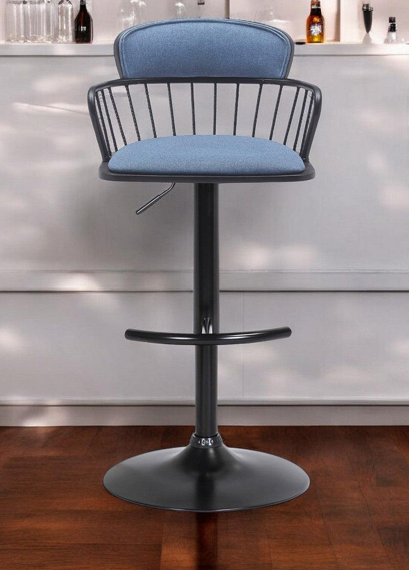 Fabric With Metal Swivel Low Back Adjustable Height Bar Chair - Blue And Black