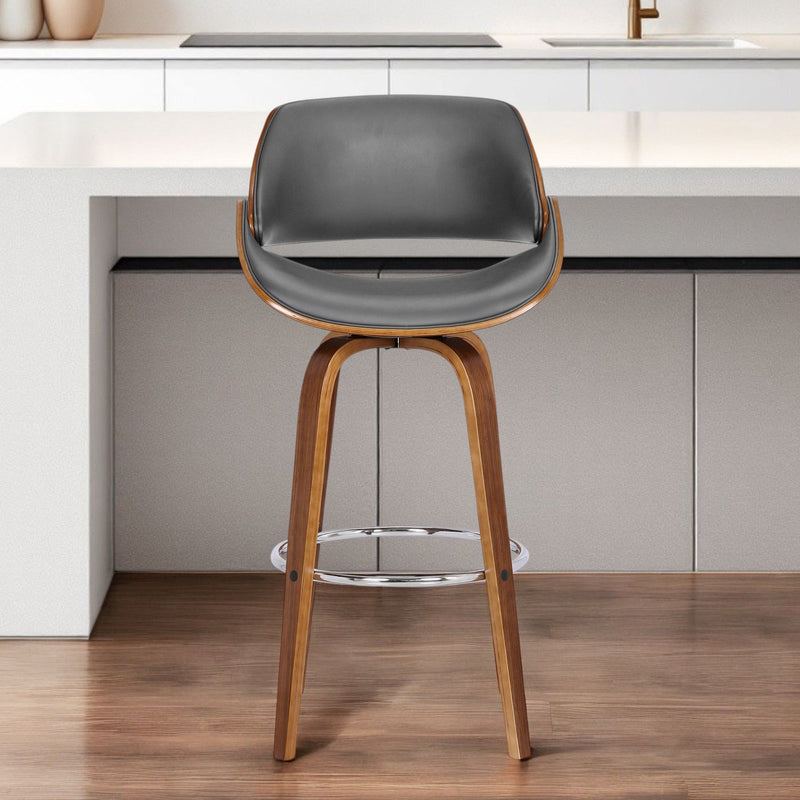 Faux Leather Swivel Low Back Counter Height Bar Chair - Gray / Brown