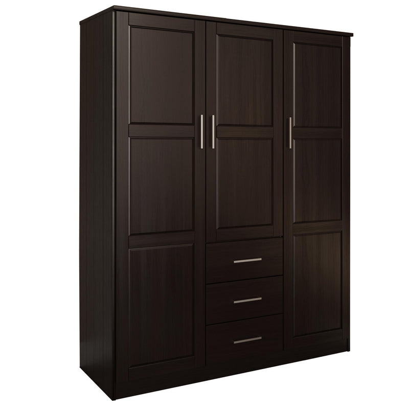 Solid Wood Three Door Three Drawer Combo Dresser - Dark Brown