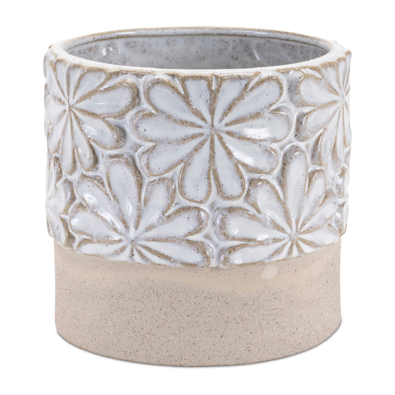 Leaf Round Pot Planters (Set of 2) - Beige / Gray