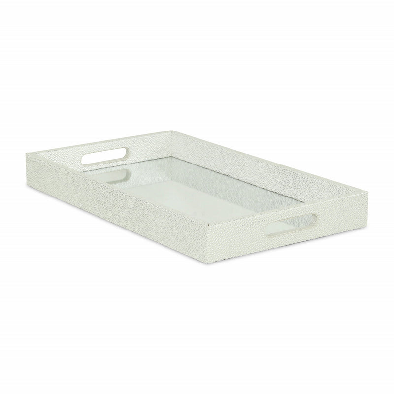 16" Rectangular Wood Handmade Tray With Handles - White / Silver