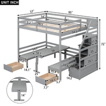 Load image into Gallery viewer, Full over Full Size Bunk with staircase,the Down Bed can be Convertible to Seats and Table Set,Gray
