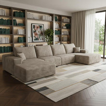 Load image into Gallery viewer, 2 Piece Living Room Set Corduroy Modular Compression Foam Sofa With Ottoman Toss Pillows - Camel
