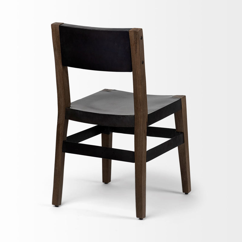 Metal Wood Open Back Dining Side Chair - Brown / Black
