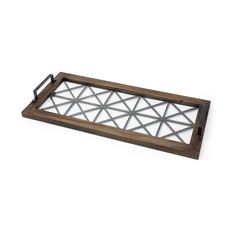 28" Wood Indoor Outdoor Tray With Handles - Brown