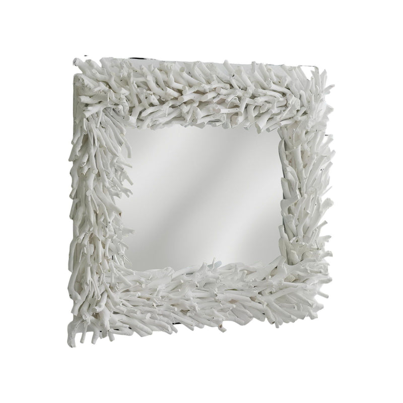 28" Rattan Framed Accent Mirror - White