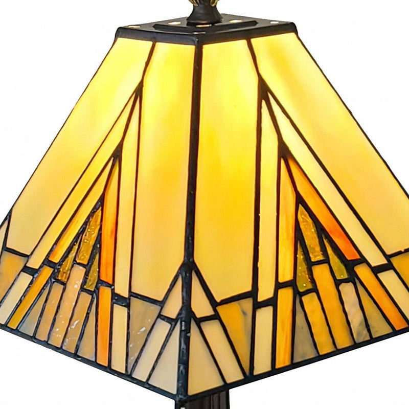 9" x 14" x 15" Metal Candlestick Table Lamp With Shade - Dark Brown / Beige