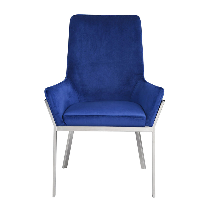 Upholstered Velvet Dining Side Chairs (Set of 2) - Blue / Silver