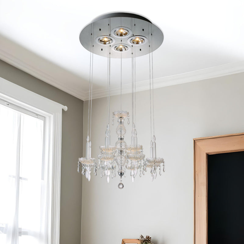 Candle Style Four Light Metal And Glass Ceiling Light - Nickel / Ivory / Clear