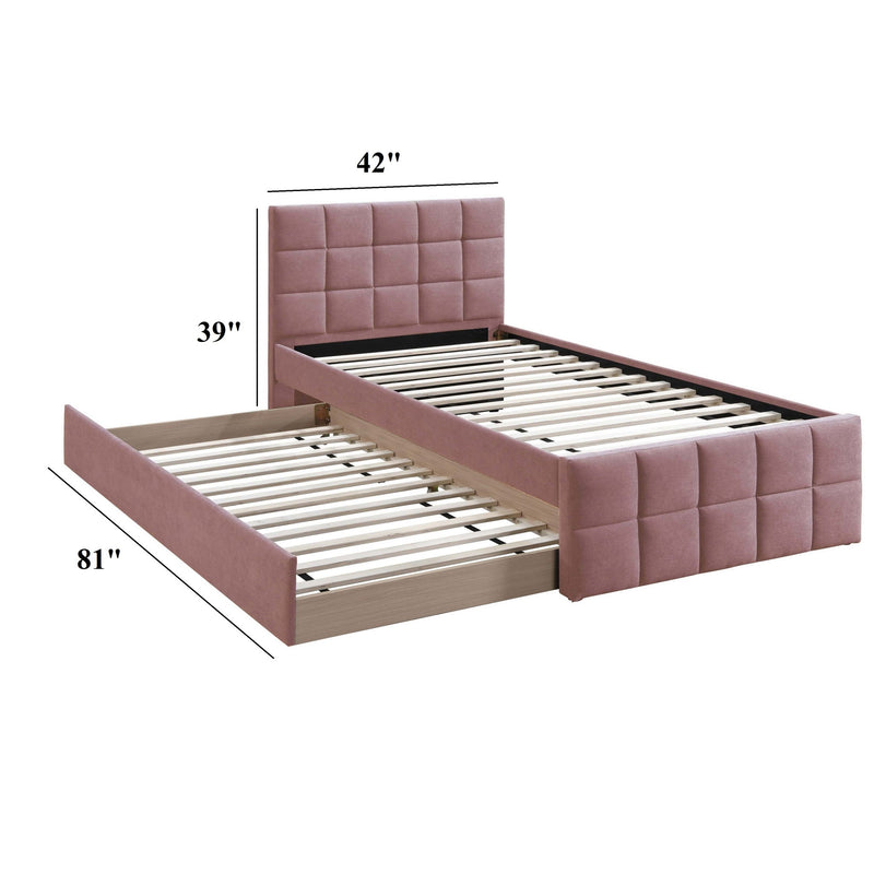 Contemporary Style Bed With Trundle Upholstered Headboard And Footboard Grid Pattern