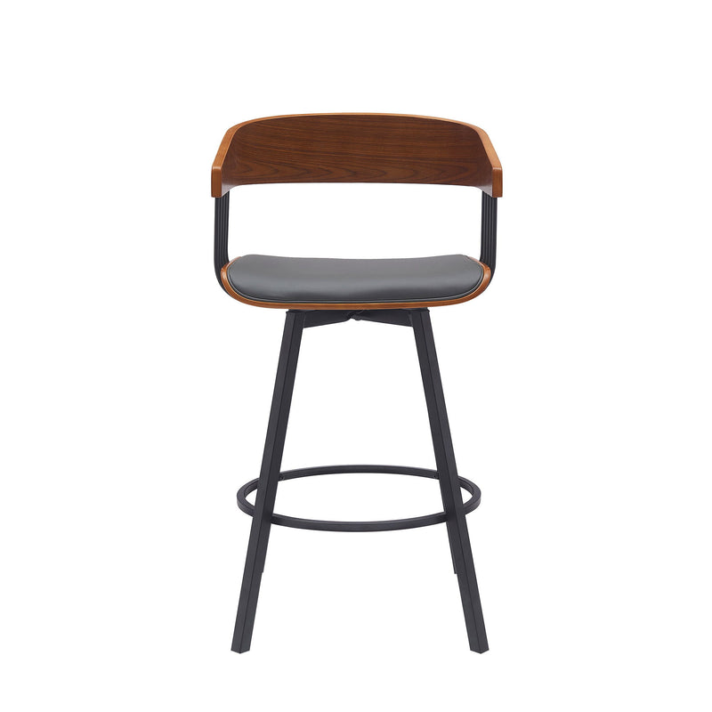 27" Faux Leather With Metal Swivel Counter Height Bar Chair - Gray And Black