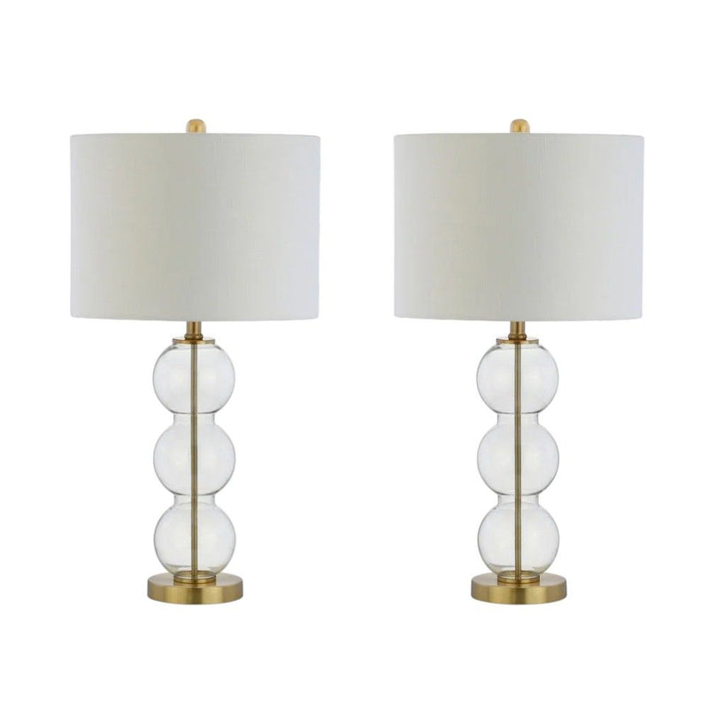 27" Novelty Table Lamps With Drum Shades (Set of 2) - Gold / Clear