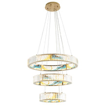 Load image into Gallery viewer, Geometric Three Light Crystal LED Chandelier - Gold / Clear / Blue

