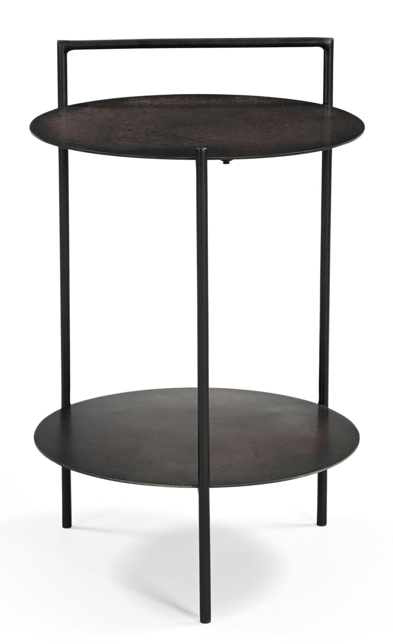 Iron Round End Table With Shelf - Copper