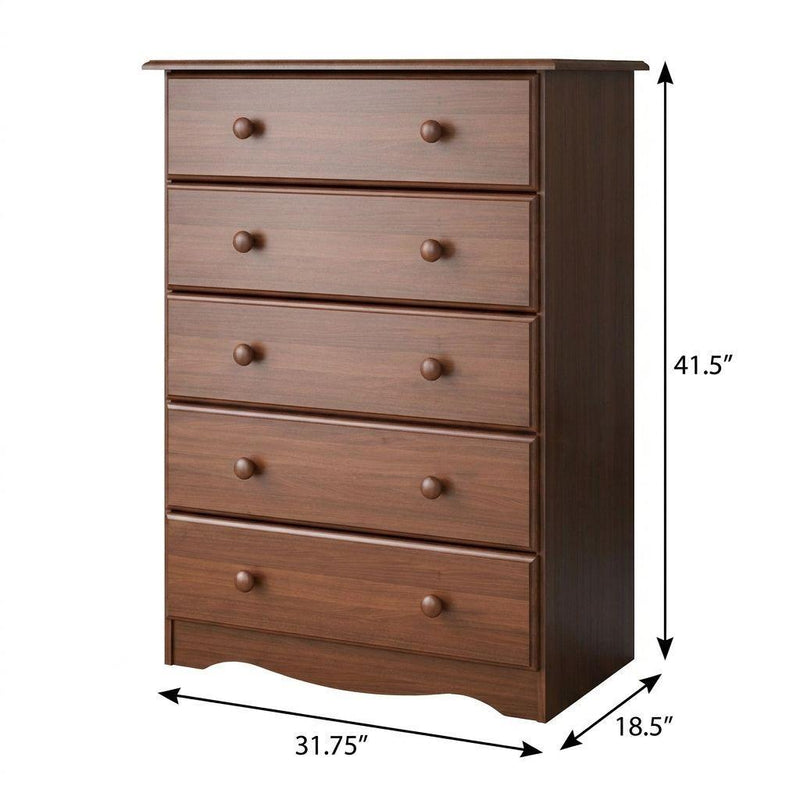 Solid Wood Five Drawer Dresser (760595) - Coffee