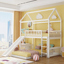 Load image into Gallery viewer, Twin Over Twin Bunk Bed with Slide, House Bed with Slide, White(OLD SKU: LT000214AAK)
