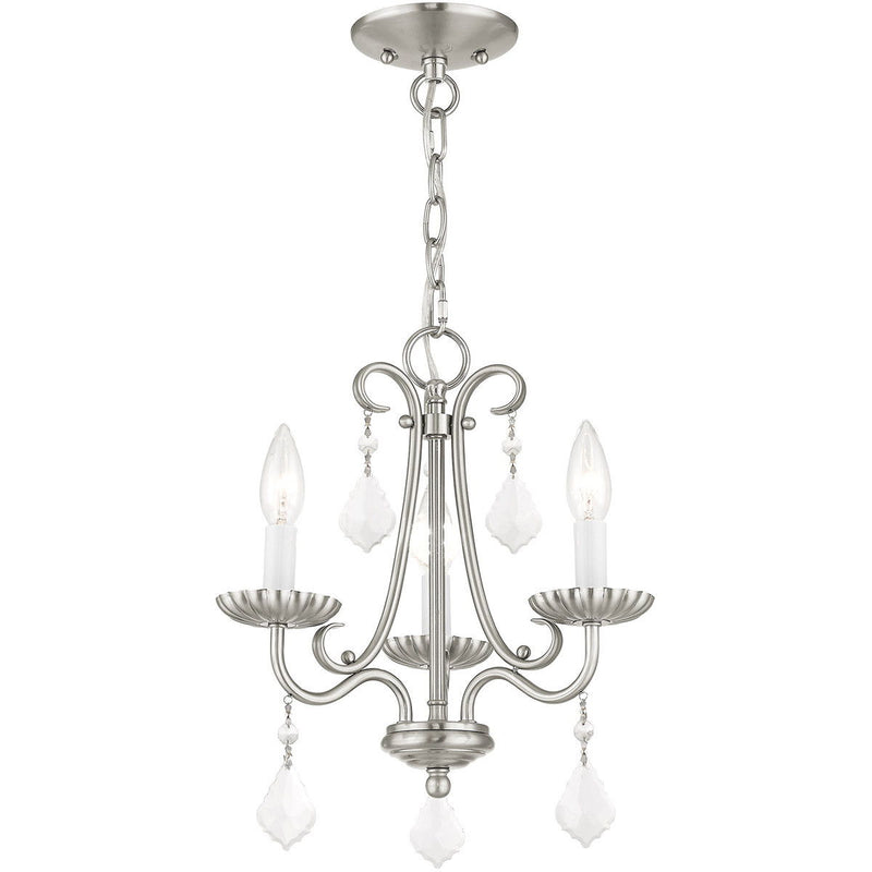 15" Three Light Dimmable Chandelier With Shades - Nickel