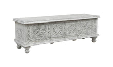 Load image into Gallery viewer, 54" Solid Wood Medallion Storage Ottoman - White
