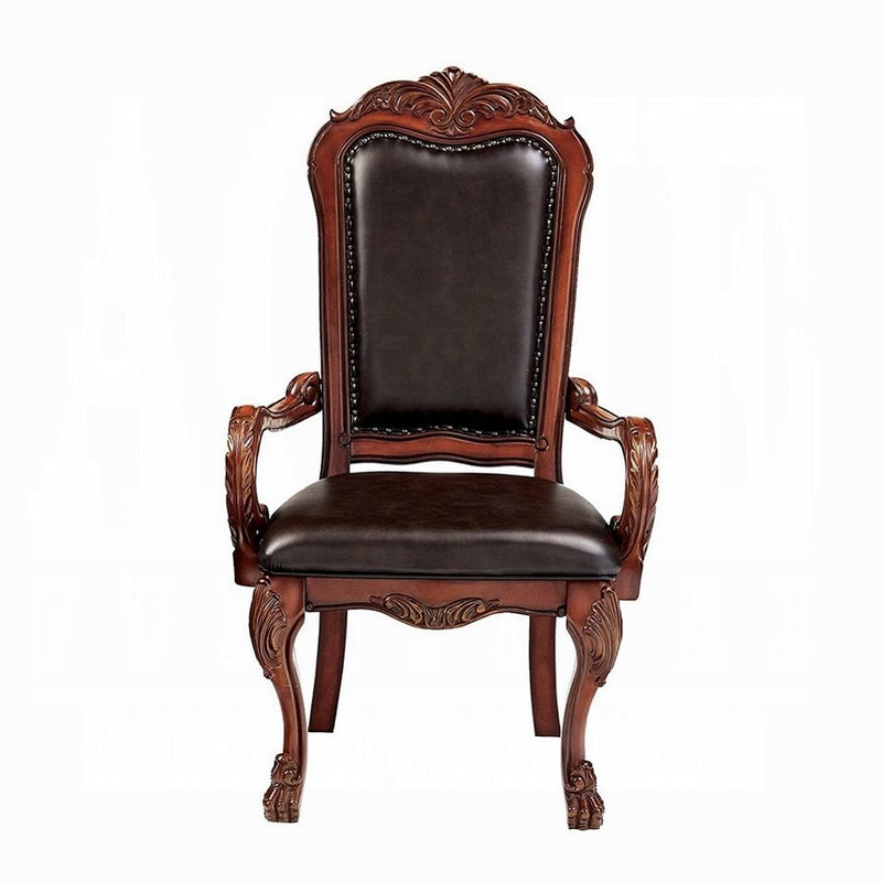 Upholstered Faux Leather Queen Anne Back Dining Arm Chairs (Set of 2) - Brown