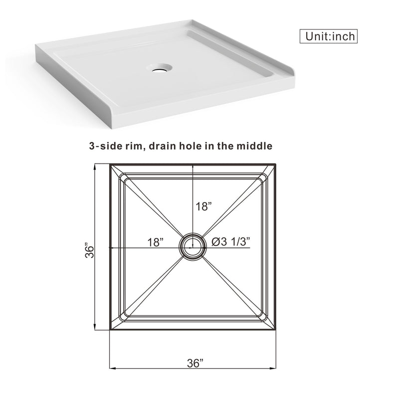 Goodyo - Centered Drain Shower With 3-Side Tile Flanges - White