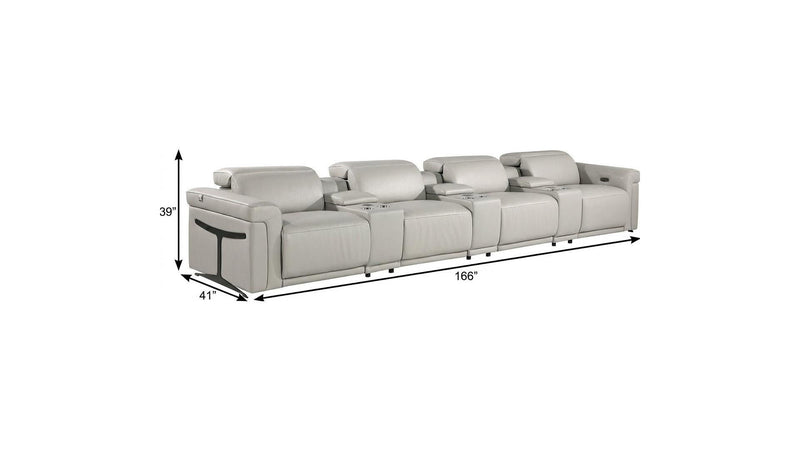 Top Grain Leather Reclining Metal USB Sofa (720377) - Light Gray